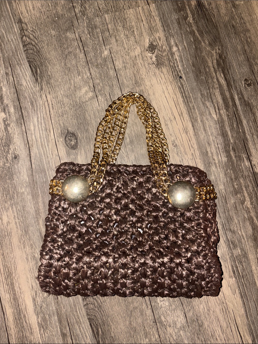 Vintage made in Italy - Lefcort Brown Woven Shoulder Bag with Gold Chain Handles